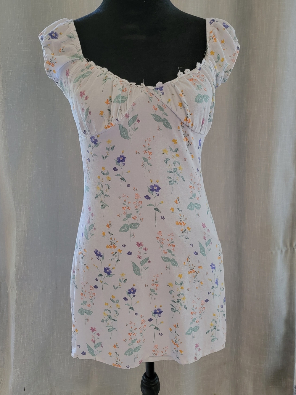 La Hearts White Dress with Green and Purple Floral Accents
